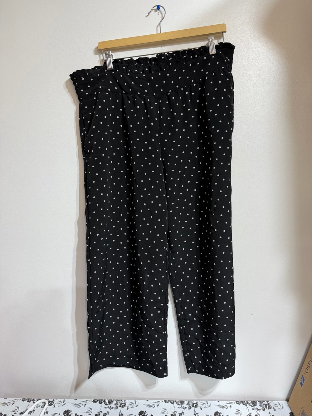 Ophelia Roe Black White Polka Dot Paperbag Waist Wide Leg Pants Size Large